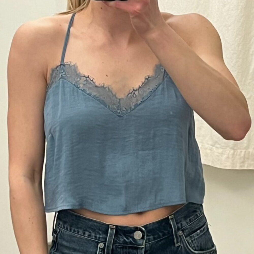 CHAMBRAY BLUE SILKY LACE TANK